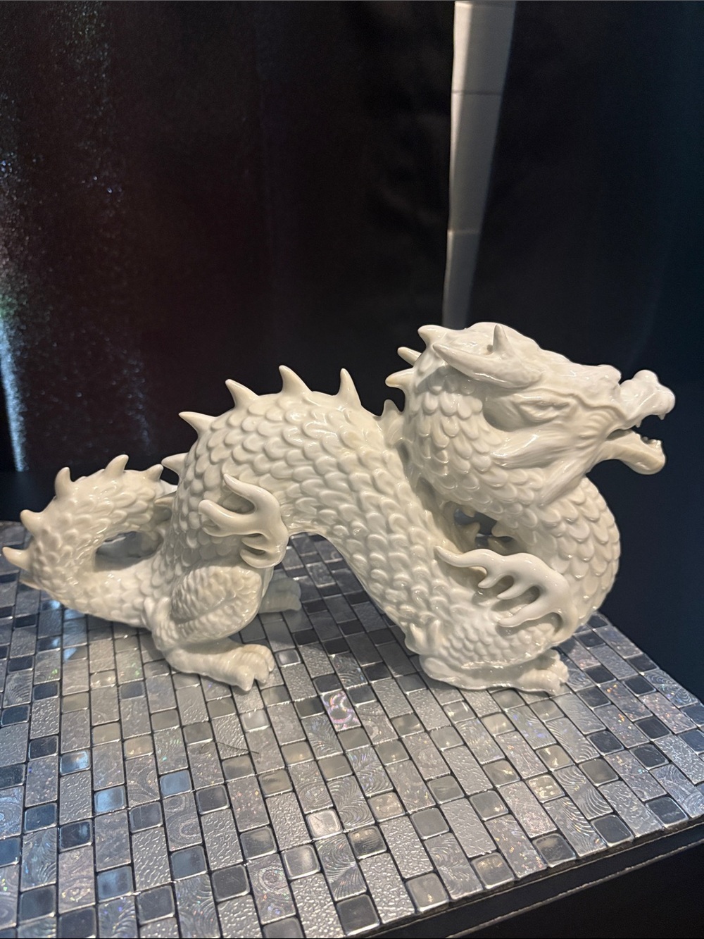 White Glazed Porcelain Dragon Figure Sculpture - Elegant Home Art Accent